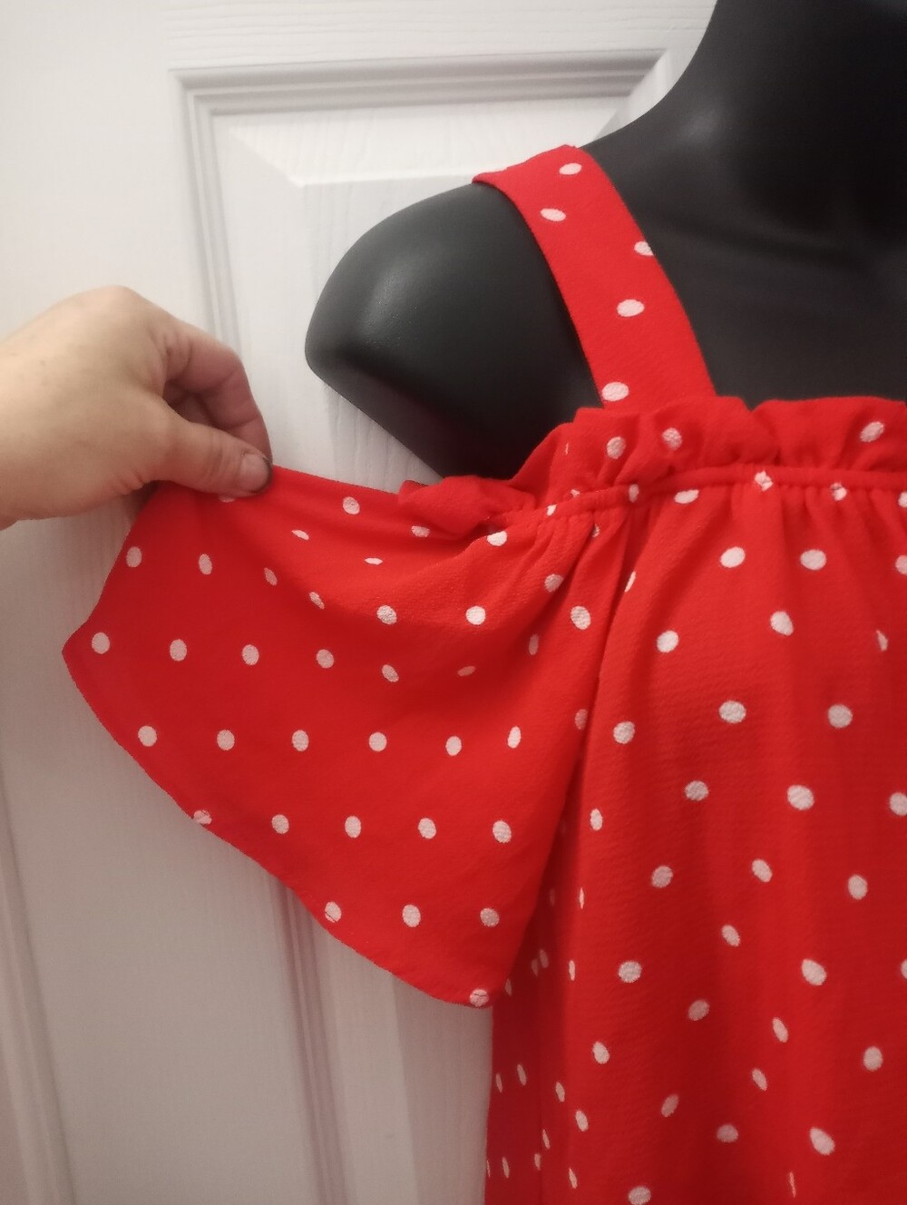 XS Primark Red Polka Dot Off-Shoulder Blouse - Picture 2 of 4